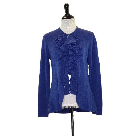 Magaschoni Cashmere Ruffled Blue Cardigan Sweater - Picture 15 of 16
